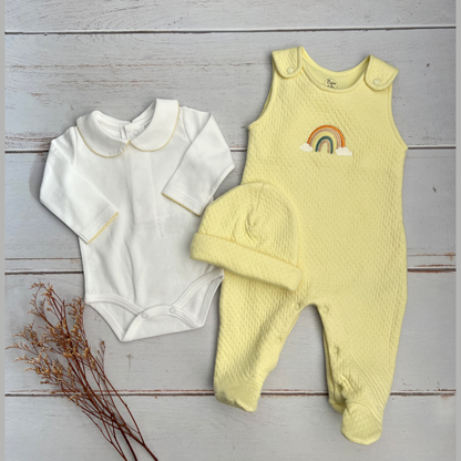 Conjunto Bebé Algodón Pima Overol y Mameluco Amarillo