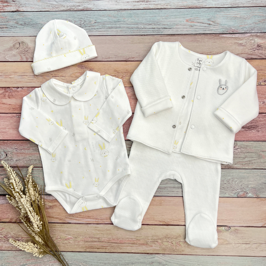 Conjunto 4 Prendas Bebé Algodón Pima Blanco