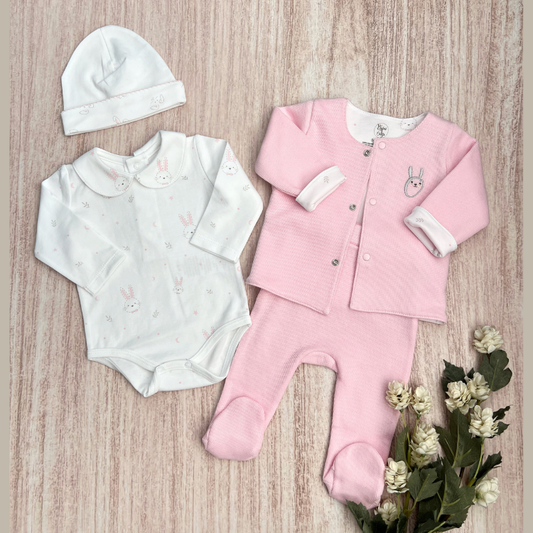 Conjunto 4 Prendas Bebé Algodón Pima Rosa