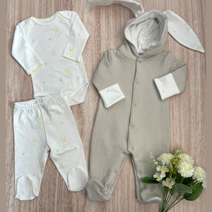 Set Bebé 3 Prendas Enterizo Orejas de Conejo Gris
