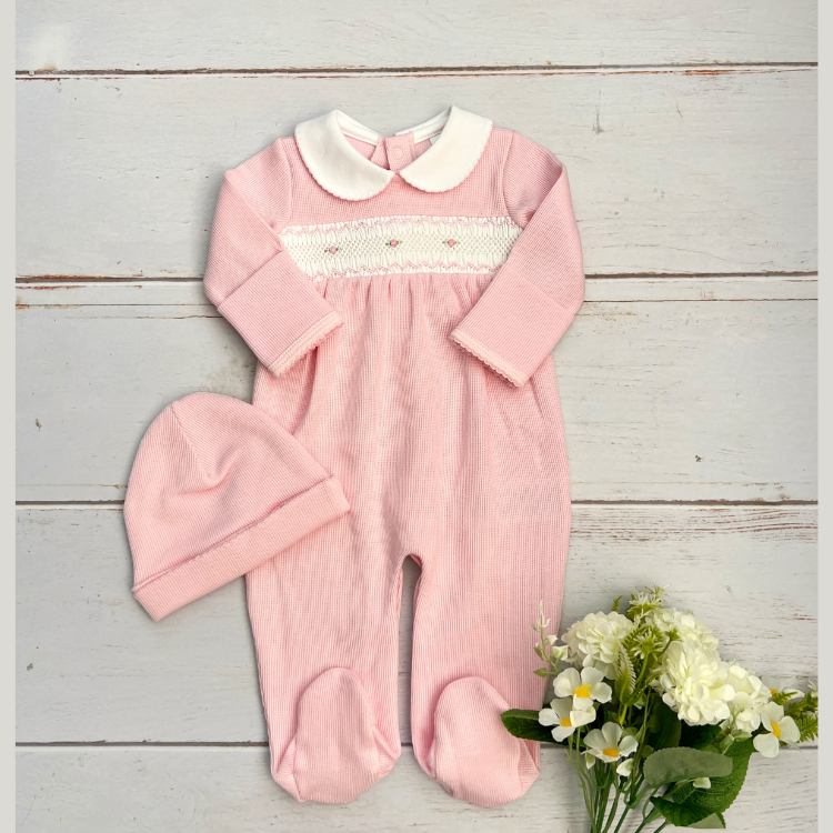 Enterizo Primer Dia Bebé Algodón Pima Nido Abeja Rosado