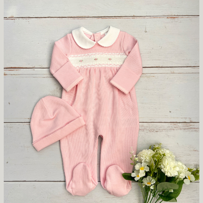 Enterizo Primer Dia Bebé Algodón Pima Nido Abeja Rosado