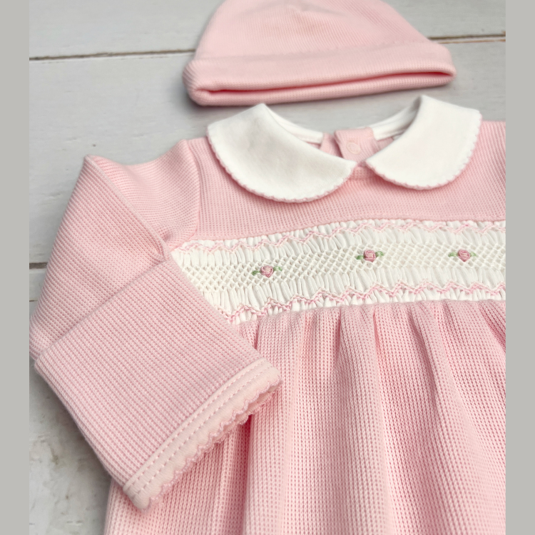 Enterizo Primer Dia Bebé Algodón Pima Nido Abeja Rosado