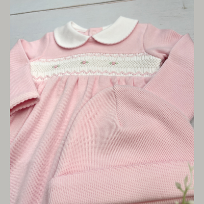 Enterizo Primer Dia Bebé Algodón Pima Nido Abeja Rosado