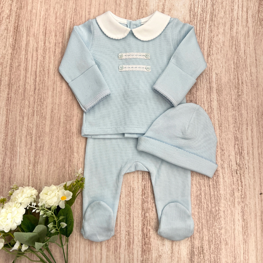 Conjunto Bebé Primer Día Algodon Pima - Celeste