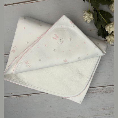 Cobertor Bebé Algodon Pima Polar Conejos Rosado
