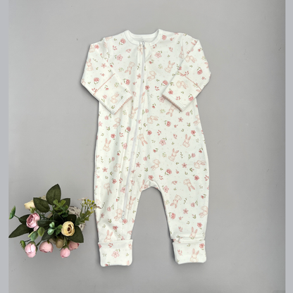 Pijama Bebé Algodón Pima Conejitos y Flores