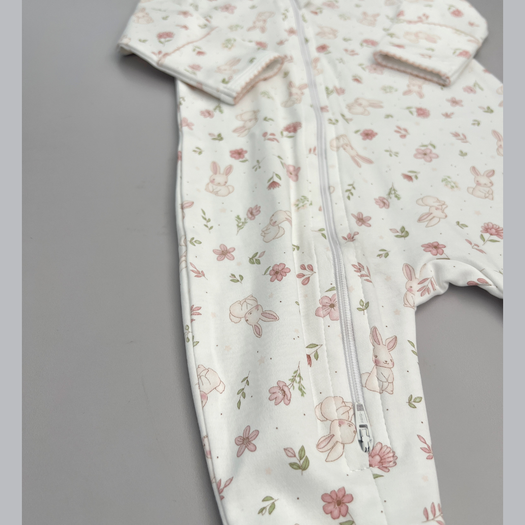 Pijama Bebé Algodón Pima Conejitos y Flores