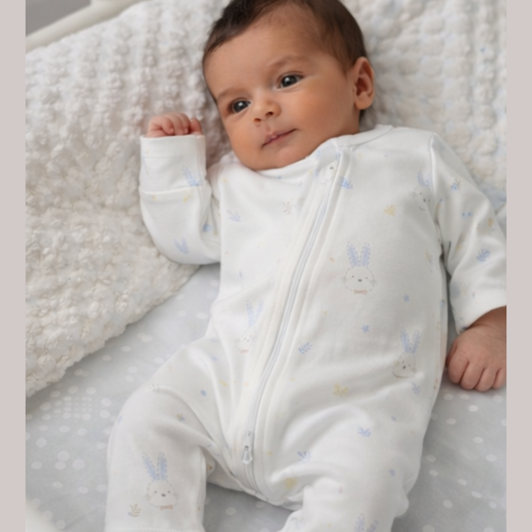Pijama Bebé Algodón Pima Conejos Celestes