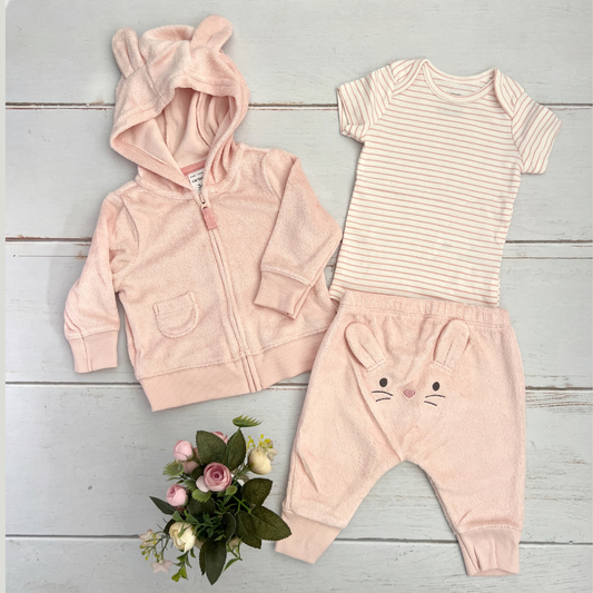 Sudadera Bebé Capota Conejito Rosa