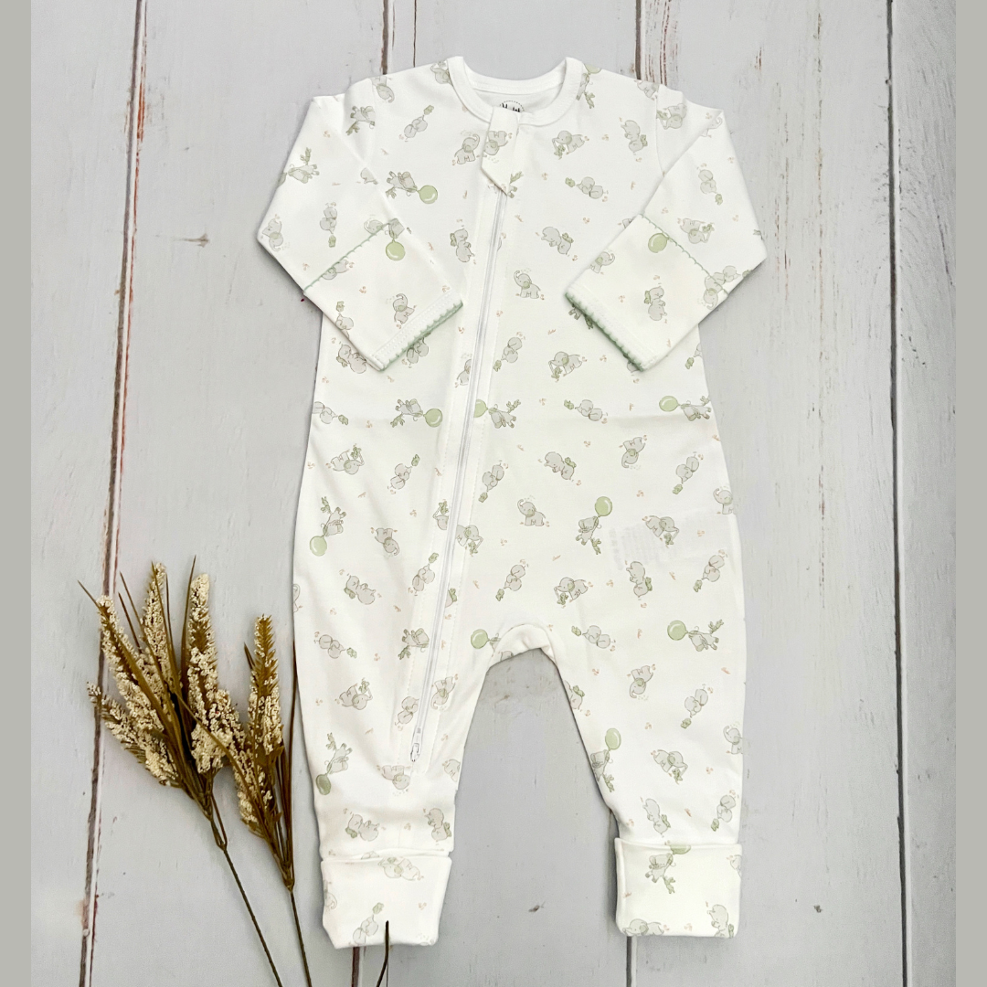 Pijama Bebé Algodón Pima Elefantes Verdes