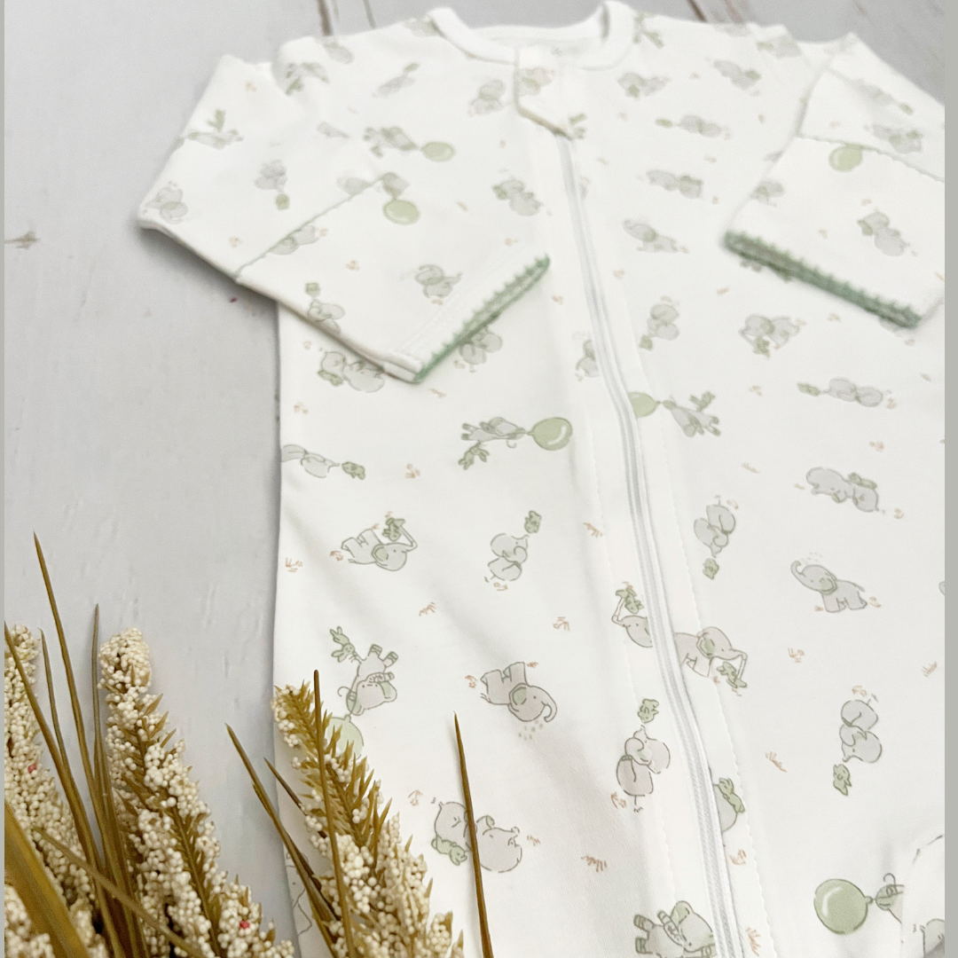 Pijama Bebé Algodón Pima Elefantes Verdes