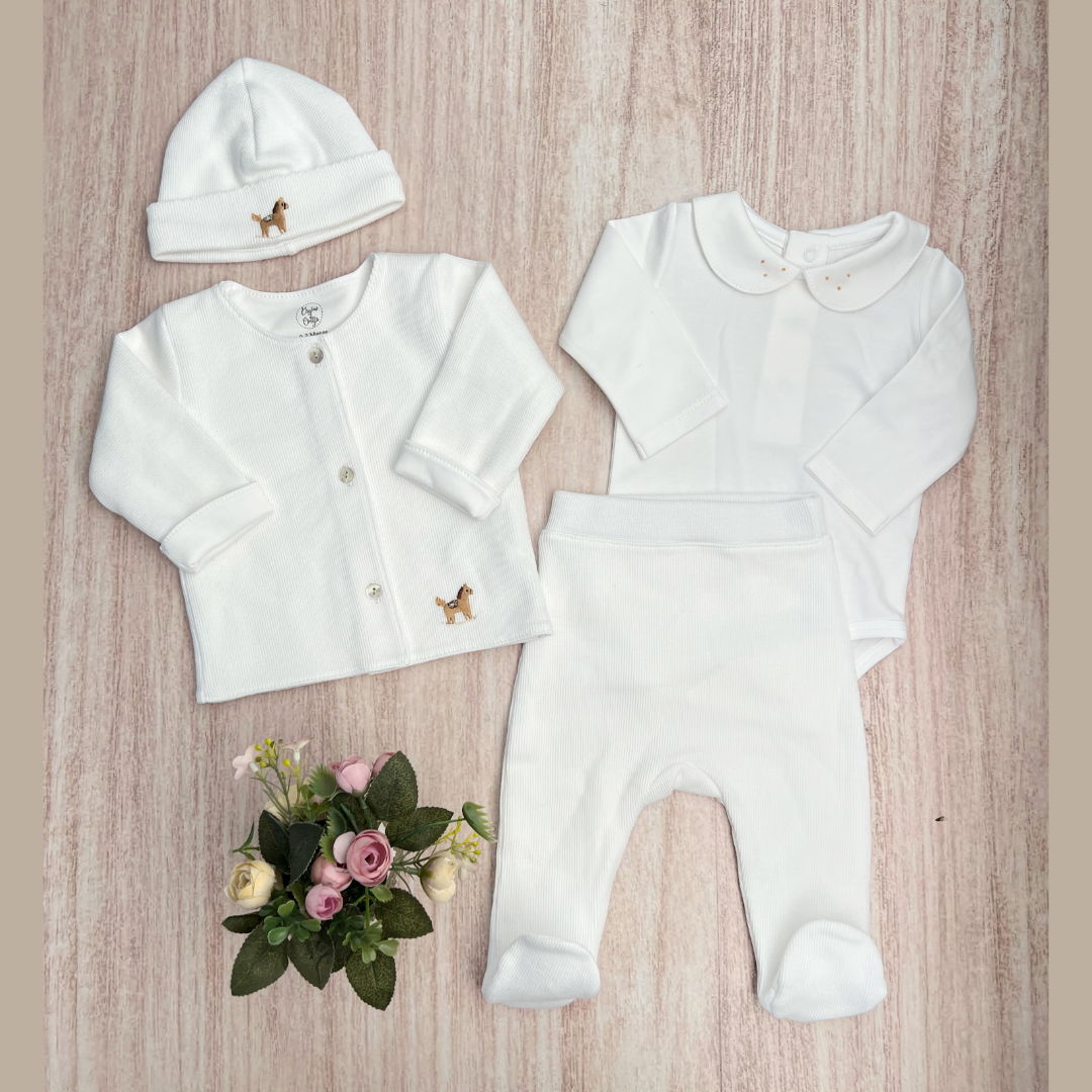 Conjunto 4 Prendas Bebé Algodón Pima Blanco
