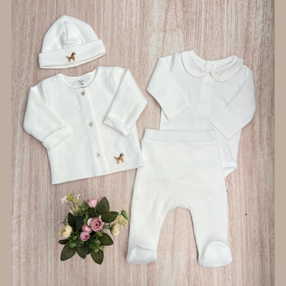 Conjunto 4 Prendas Bebé Algodón Pima Blanco