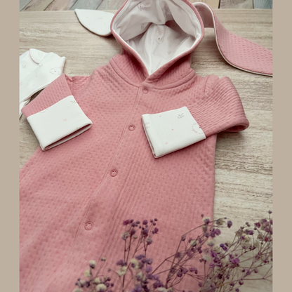 Set Bebé 3 Prendas Enterizo Orejas de Conejo Rosa