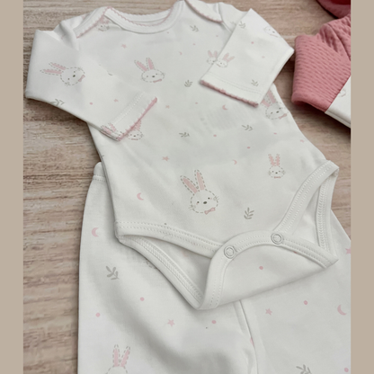 Set Bebé 3 Prendas Enterizo Orejas de Conejo Rosa