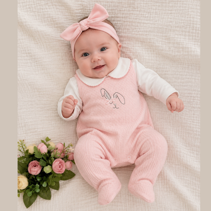 Conjunto Bebé Algodón Pima Overol y Mameluco Rosado