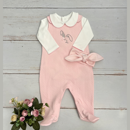 Conjunto Bebé Algodón Pima Overol y Mameluco Rosado