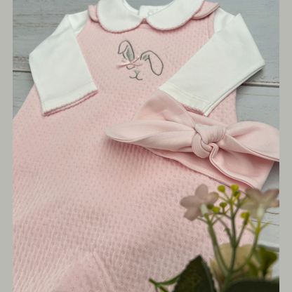 Conjunto Bebé Algodón Pima Overol y Mameluco Rosado