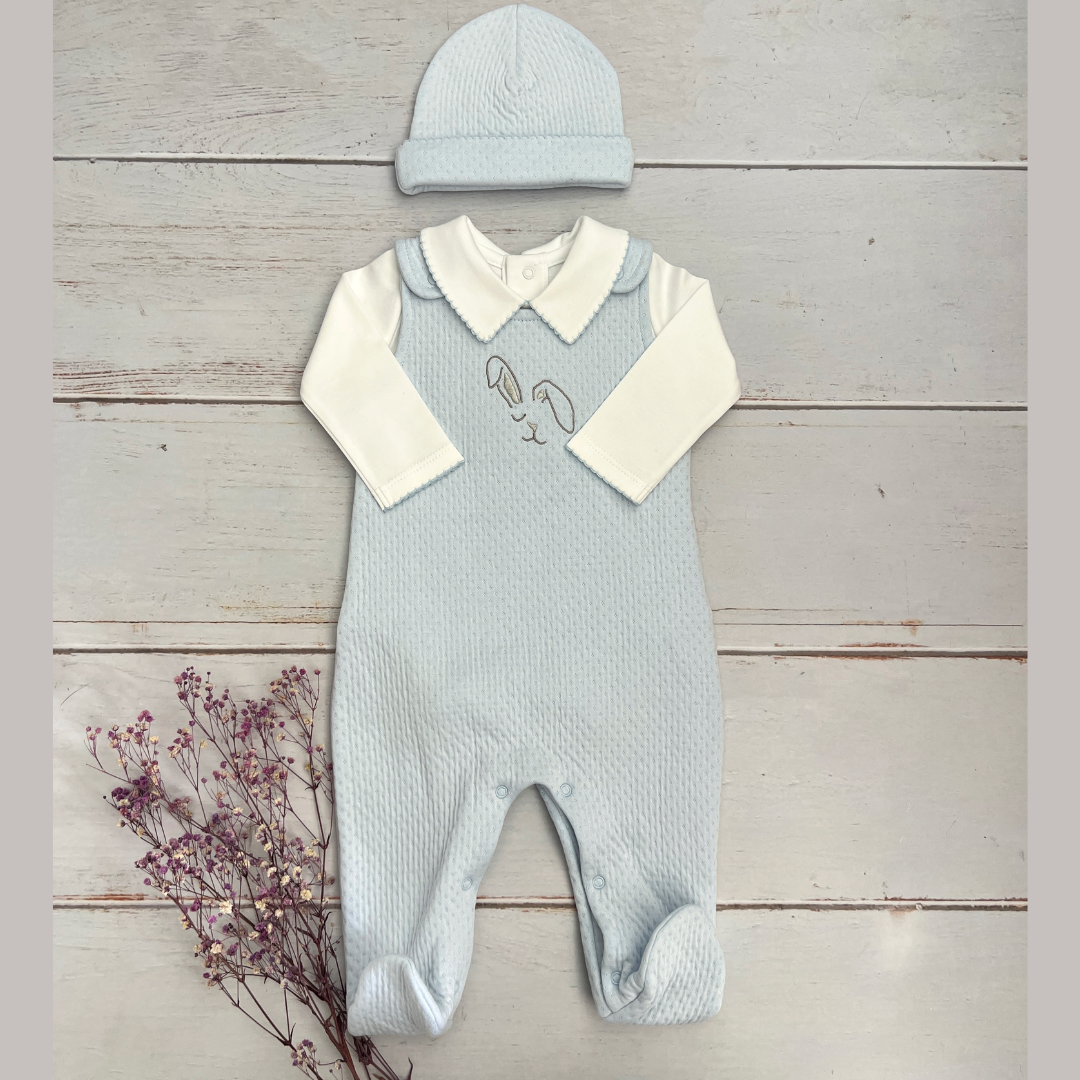 Conjunto Bebé Algodón Pima Overol y Mameluco Celeste