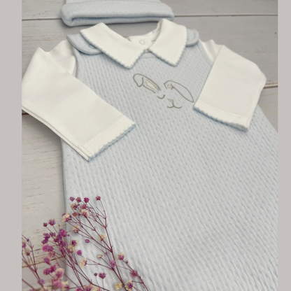 Conjunto Bebé Algodón Pima Overol y Mameluco Celeste