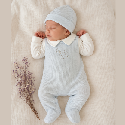 Conjunto Bebé Algodón Pima Overol y Mameluco Celeste