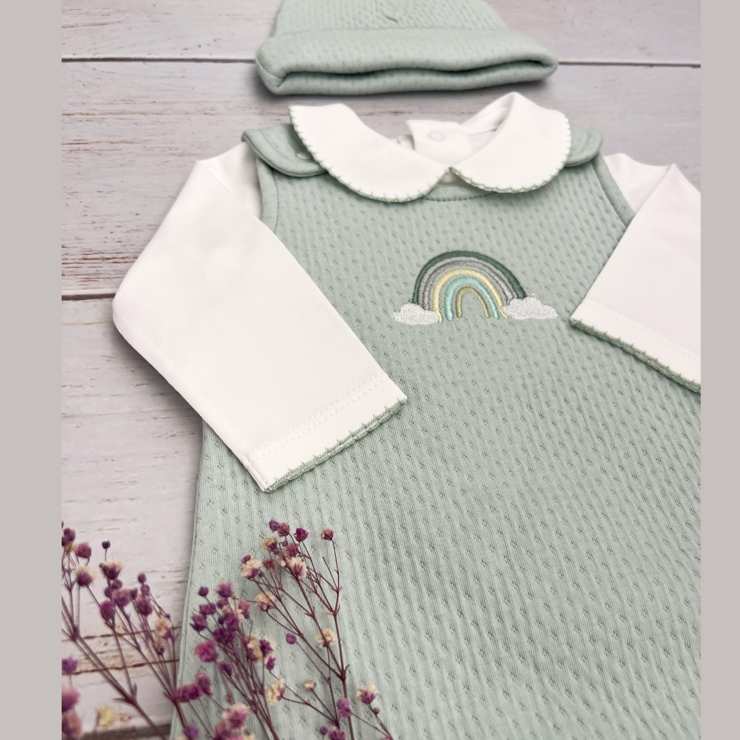 Conjunto Bebé Algodón Pima Overol y Mameluco Verde