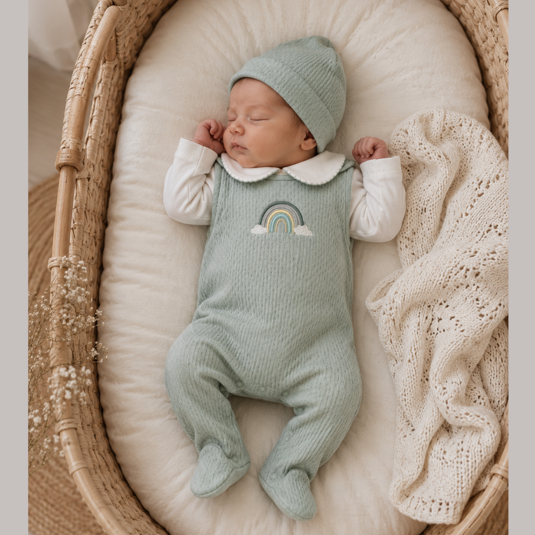 Conjunto Bebé Algodón Pima Overol y Mameluco Verde
