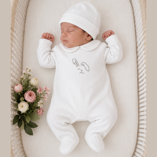 Conjunto Bebé Algodón Pima Overol y Mameluco Blanco