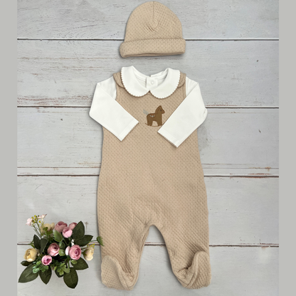 Conjunto Bebé Algodón Pima Overol y Mameluco Beige
