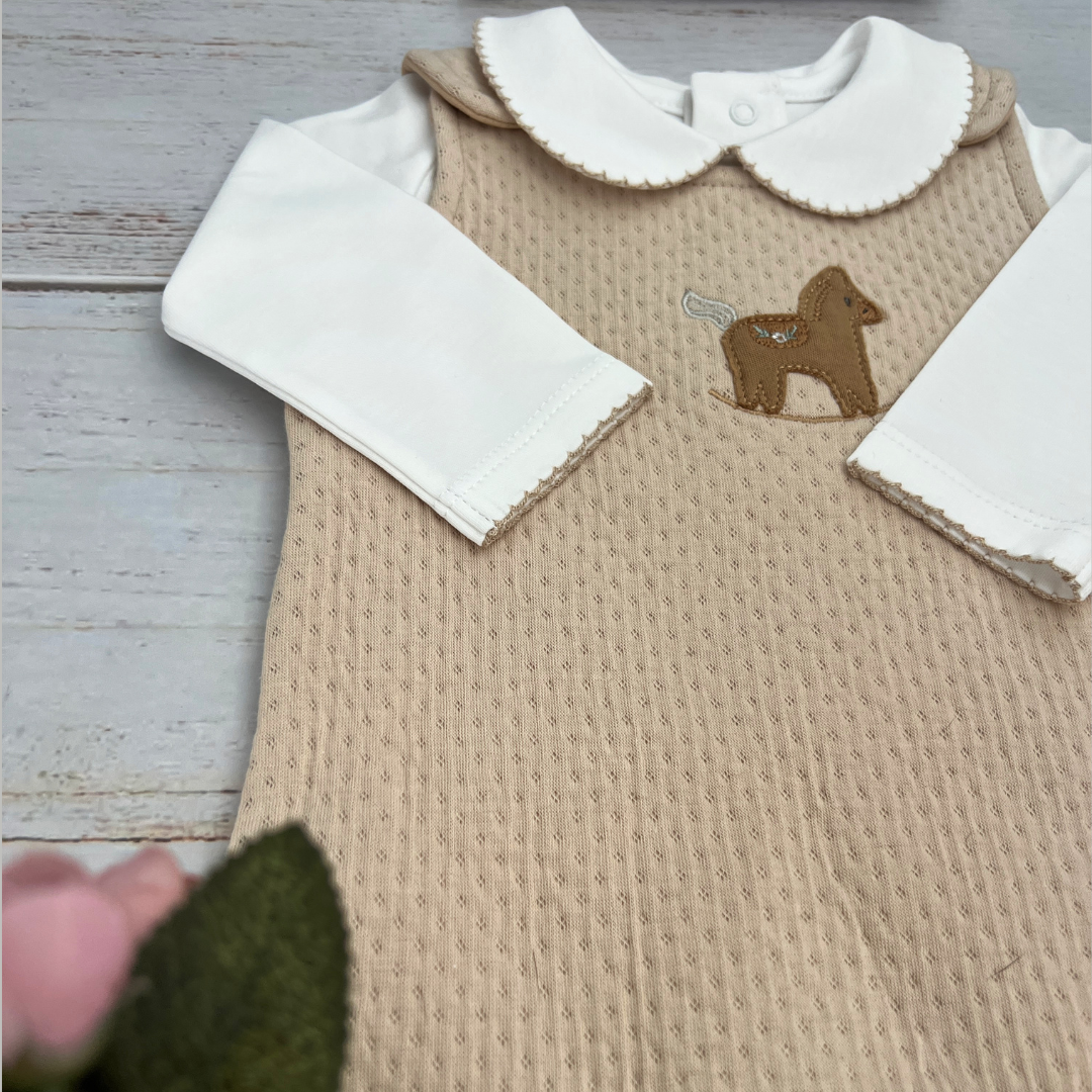 Conjunto Bebé Algodón Pima Overol y Mameluco Beige