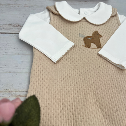 Conjunto Bebé Algodón Pima Overol y Mameluco Beige