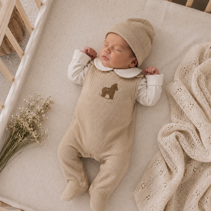 Conjunto Bebé Algodón Pima Overol y Mameluco Beige