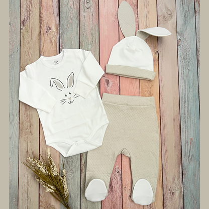 Conjunto 3 Prendas Algodon Pima Conejo Gris