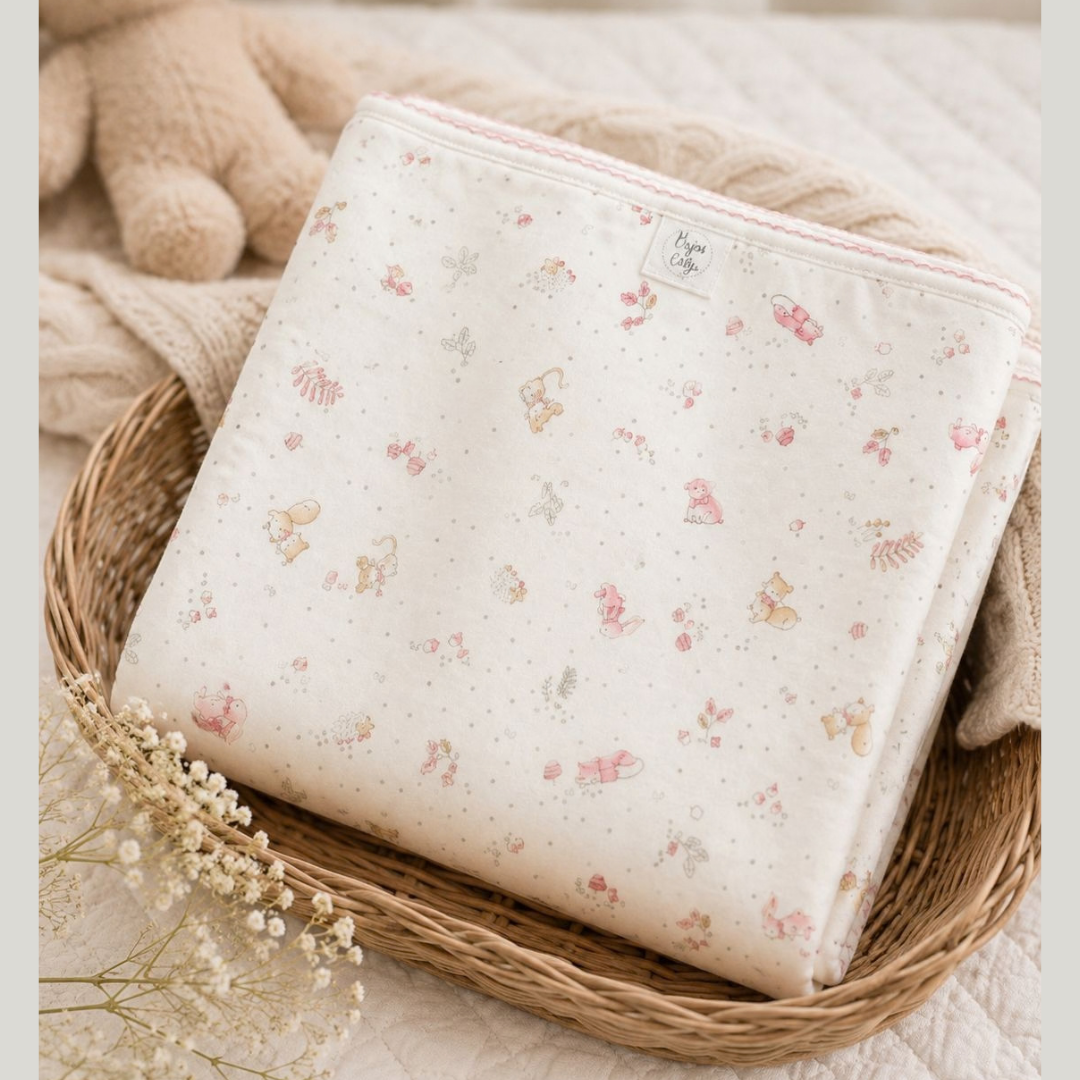 Cobertor Bebé Algodon Pima Polar Ardillas Rosa