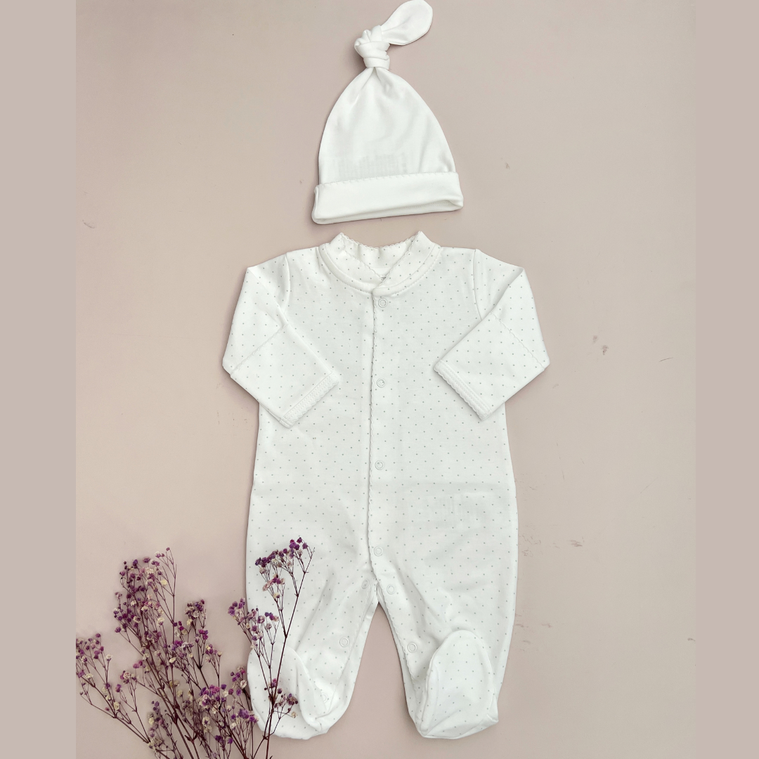 Pijama Broches y Gorro Puntos Verdes - Prematuro