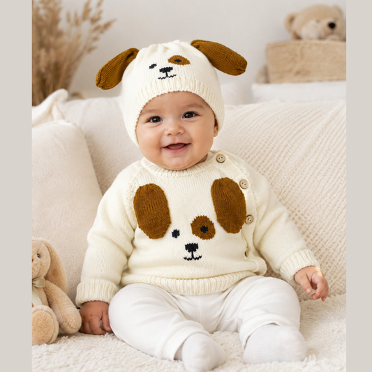 Saco y Gorro Perrito Tejido