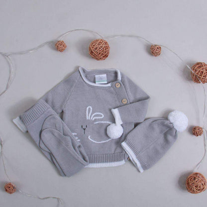 Conjunto Bebé Tejido Conejo Gris