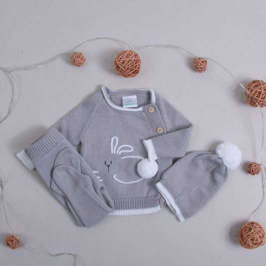 Conjunto Bebé Tejido Conejo Gris
