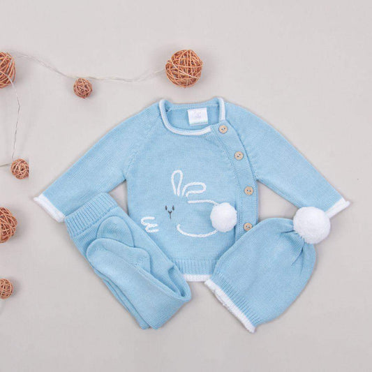 Conjunto Bebé Tejido Conejo Celeste