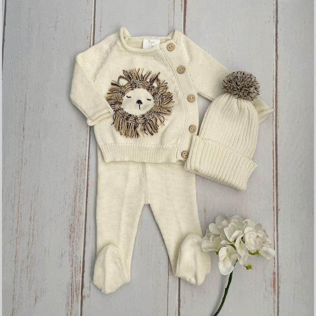 Conjunto Bebé Tejido Leoncito Color Crema