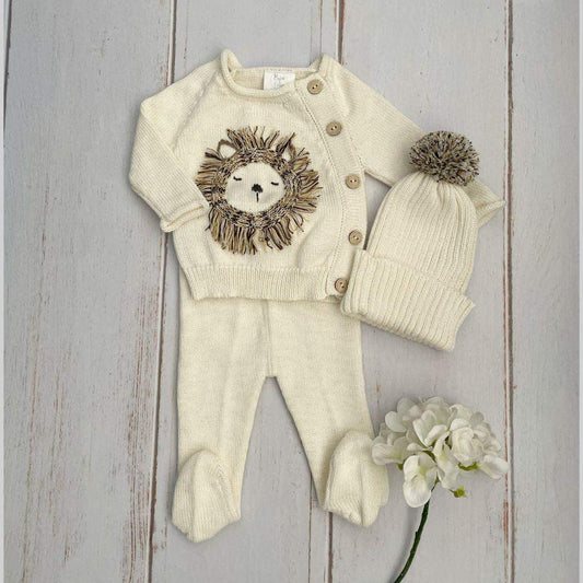 Conjunto Bebé Tejido Leoncito Color Crema