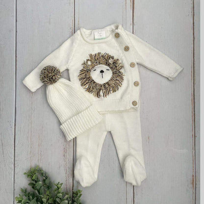 Conjunto Bebé Tejido Leoncito Color Crema