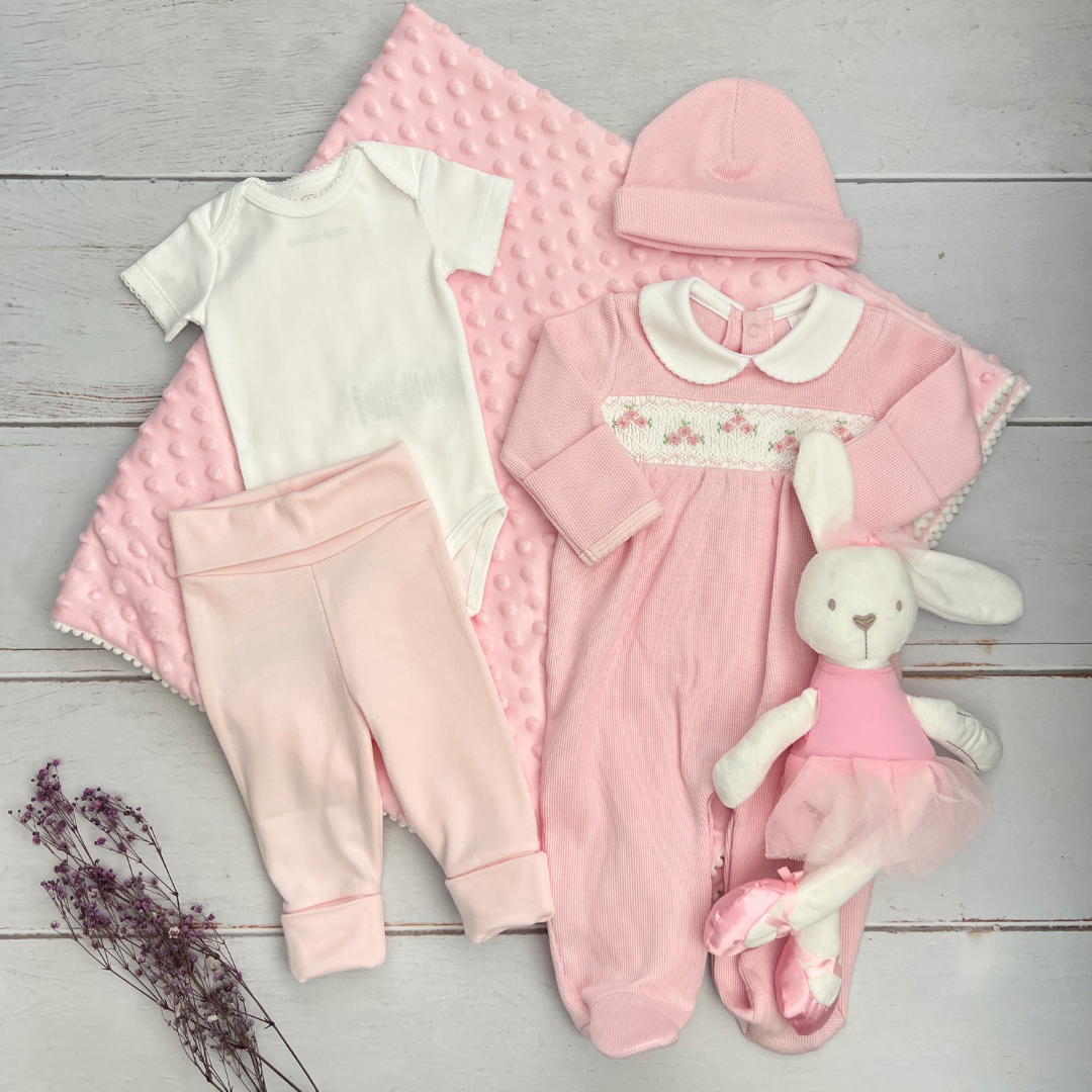 Combo Recién Nacido Enterizo Nido Abeja Rosado