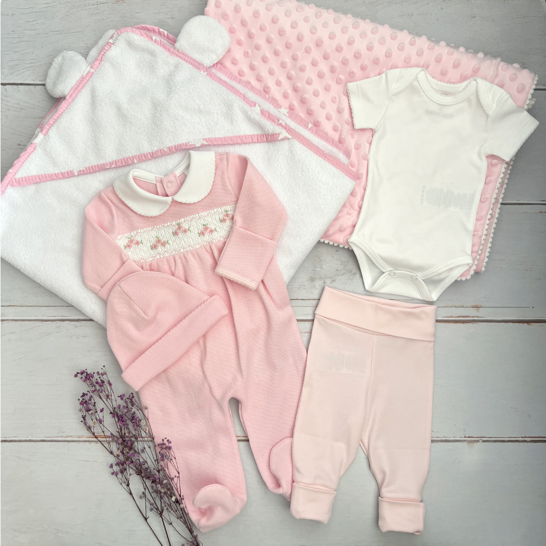 Combo Recién Nacido Enterizo Nido Abeja Rosado