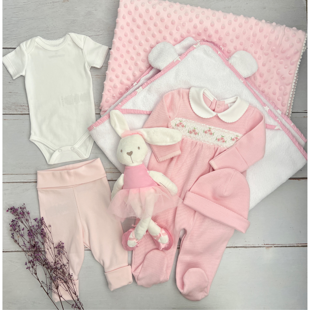 Combo Recién Nacido Enterizo Nido Abeja Rosado
