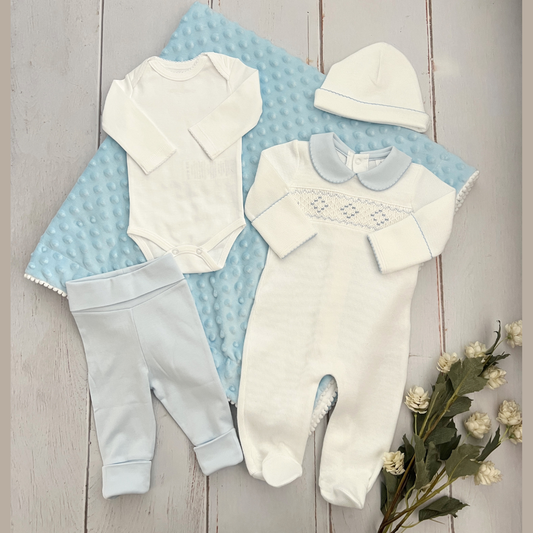 Combo Recién Nacido Enterizo Nido Abeja Blanco
