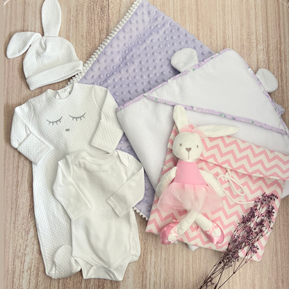 Combo Recién Nacido Enterizo Orejitas Blanco Niña