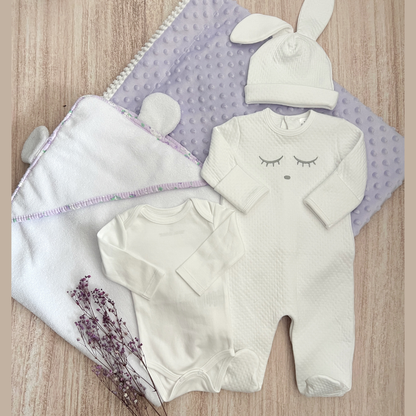 Combo Recién Nacido Enterizo Orejitas Blanco Niña