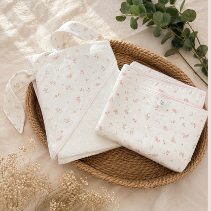 Set Cobertor y Toalla Algodon Pima Puntos Rosa